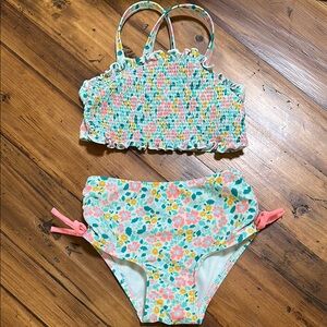 Cat & Jack Pink and Blue Bikini Set with Floral Design